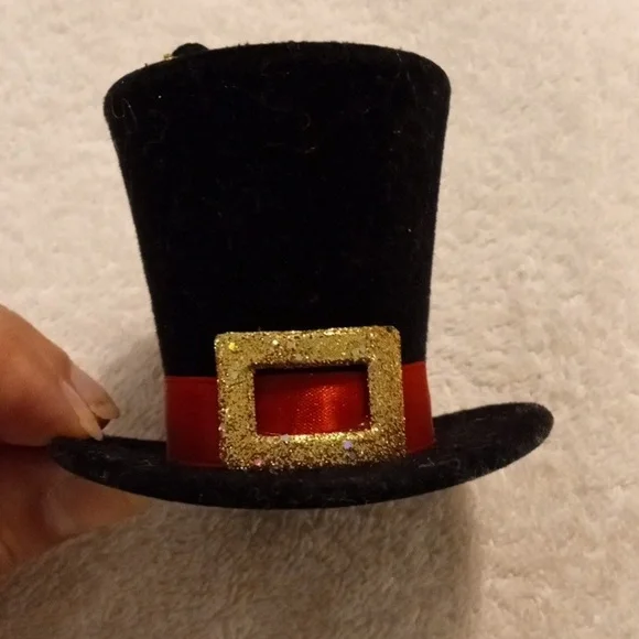 Black Top Hat with Red Band and Gold Buckle Ornament - Picture 2 of 6